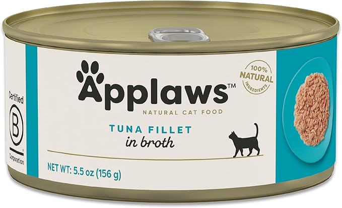 Applaws Natural Wet Cat Food in Broth, Limited Ingredient Canned Wet Cat Food, No Additives, Made with Natural Ingredients, Tuna Fillet Broth (6 x 5.5oz Cans)-PawvioPets