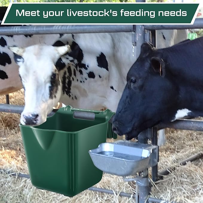 4 Pack 15 Quart Horse Feeders for Stall Hook Over Hanging Fence Hay Feeder Mountable Livestock Plastic Feed Bucket for Farm Stalls Pasture, Stable to Feed Horses Sheep Cattle Cows Etc(Green)-PawvioPets