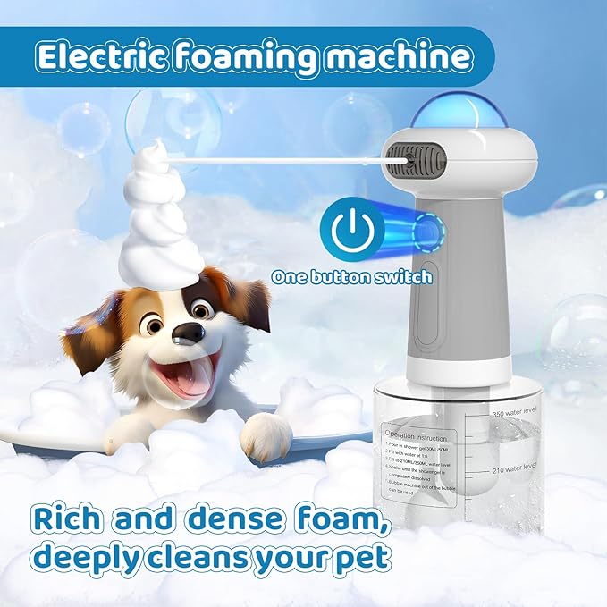 Electric Dog Shampoo Dispenser IPX7 Cat Shampoo Sprayer,Pet Bath Supplies Automatic Foaming Shampoo Dispenser for Dog Deep Cleaing Kitchen Sink Bathroom Grey-PawvioPets