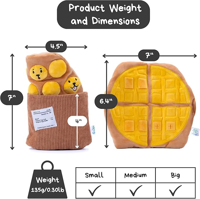 Egg Puff/Waffle 2-in-1 Nose-Work Soft Plush Squeaky Dog Toy - Durable, Cute & Fun HK Gift for Interactive Bonding Time, Hide Chew Sticks & Food for Puzzle Play, Small Medium Dogs-PawvioPets