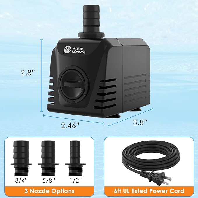 AquaMiracle Submersible Water Pump Aquarium Water Pump with Flow Control, Pond Pump Fountain Pump for Pond, Fountain, Waterfall, Statuary, Water feature, Hydroponics (400GPH, 25W)-PawvioPets
