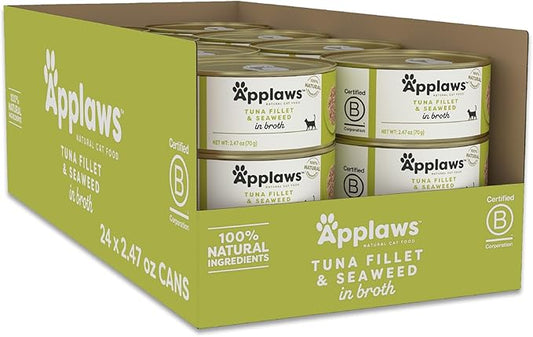 Applaws Natural Wet Cat Food, 24 Count, Limited Ingredient Canned Wet Cat Food, Tuna with Seaweed in Broth, 2.47oz Cans-PawvioPets