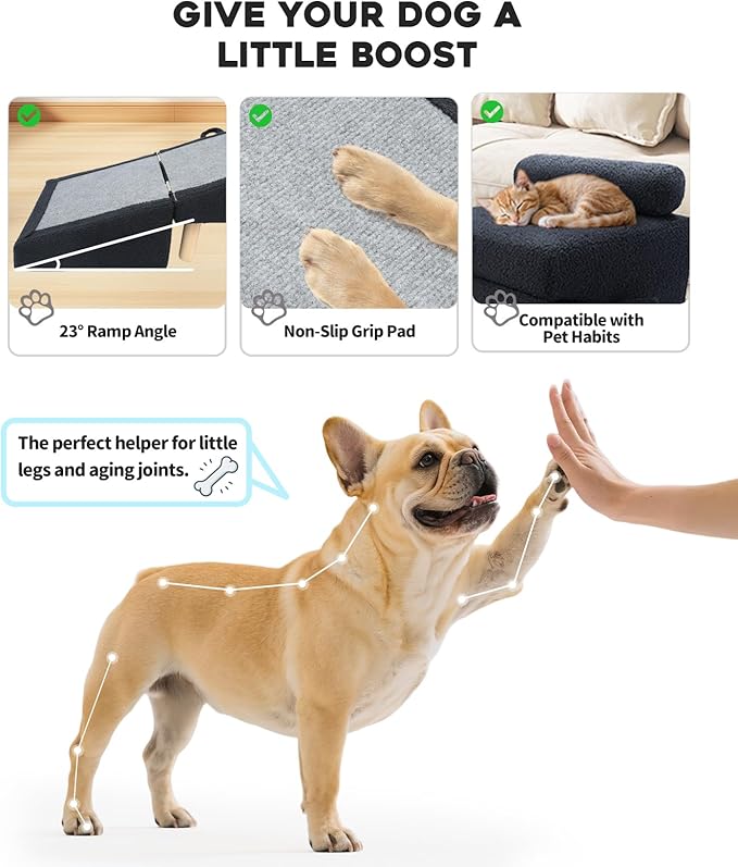 Dog Stairs for Small Dogs and Cats – 2-in-1 Dog Ramp for Bed and Couch, 16.5'' Foldable Wooden Pet Steps, Sturdy Multi-Use Split Ottoman Design, Dark Blue-PawvioPets