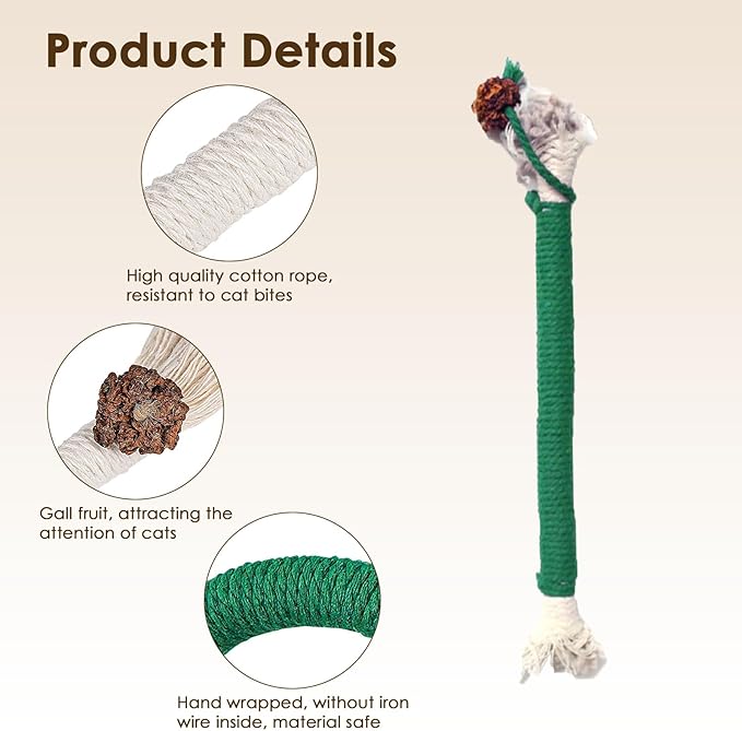 3 PCS Cotton Rope Cat Toys for Indoor Cats, Interactive Cat Rope Toys with Silvervine Fruit for Cats and Kittens, Handmade Pet Chew Toys for Teeth Cleaning-PawvioPets