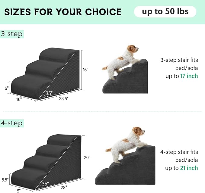 Dog Steps for Small Dogs, 4-Step Pet Ramp Stairs for High Beds and Sofa, Non-Slip Pet Stairs for Small Dogs and Cats, Removable and Easy to Clean Cover, Black-PawvioPets
