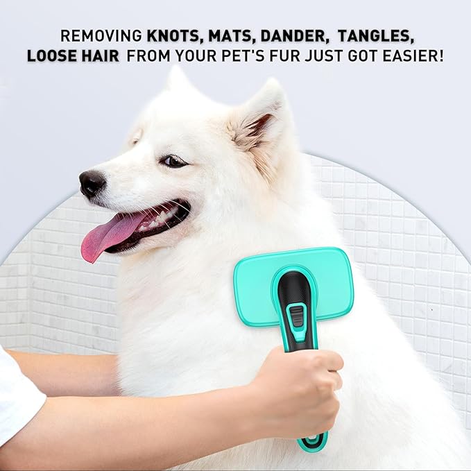 Dogs Self Cleaning Slicker Brush for Shedding & Grooming Short Long Haired Pets, Removes Loose Fur, Undercoat, Mats, Tangled for Large Medium Small Sensitive Skin of Cats. Easy to Cleaning-PawvioPets