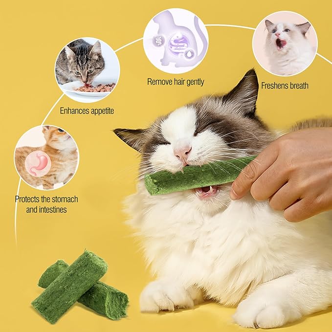 30g Cat Grass Sticks, Delicious Cat Grass Teething Stick Edible Cats Chew Toy Cat Treats Snack for Teeth Cleaning and Hairball Removal-PawvioPets