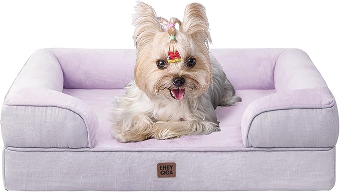 EHEYCIGA Orthopedic Dog Bed for Small Dogs, Waterproof Memory Foam Small Pet Beds with Sides, Non-Slip Bottom and Egg-Crate Foam Medium Dog Couch Bed with Washable Removable Cover, Lilac-PawvioPets