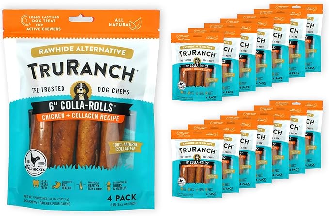 Collagen Rolls - 6" Collagen Rolls for Dogs - Long Lasting Healthy Joint Support - Rawhide Alternative - Skin & Coat Health - Made with Real Chicken, Value Pack, 15 Bags, 60 Count-PawvioPets