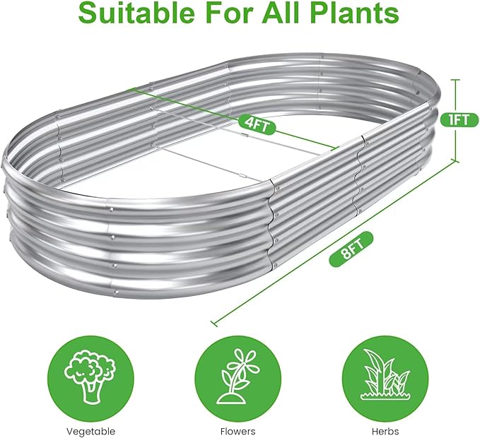 2pack 8×4×1ft Raised Garden Bed，Outdoor Galvanized Planter Boxes, Oval Large Metal Raised Garden Beds for Vegetables-PawvioPets