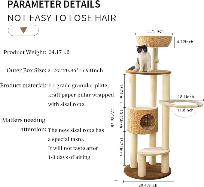 2025 Modern Cat Tree Tower for Large Cats, Advanced Space Module Cat's Nest, Hand Woven Multilevel Huge Paws Pals Tree, 7cm Natural Sisal Prop Wood, Scratching Cat Lover Gifts-PawvioPets