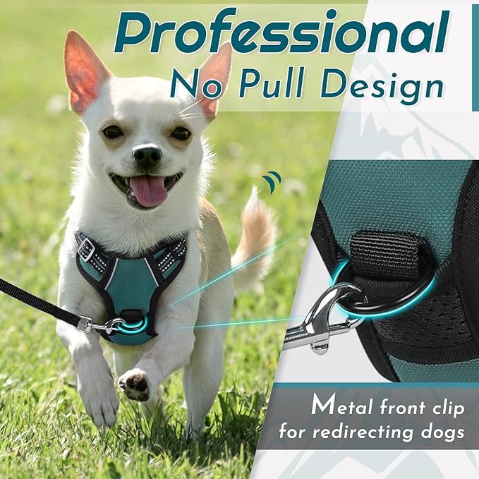 Eagloo Small Dog Harness No Pull, Service Vest with Reflective Strips and Control Handle, Adjustable and Comfortable for Walking, No Choke Pet Harness with 2 Metal Rings, Dark Green, XS-PawvioPets