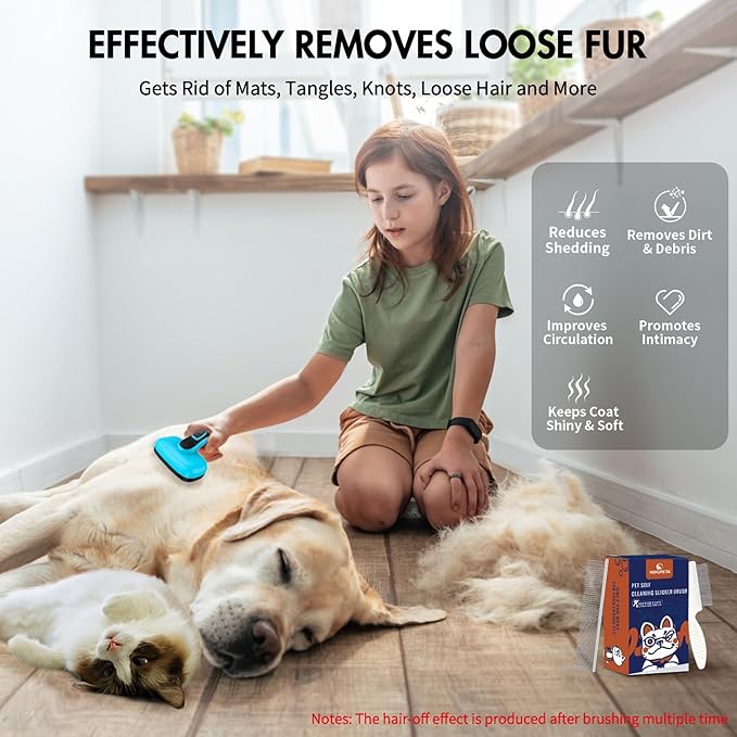 3 PCS Dog Grooming Brush Kit – Self Cleaning Slicker Brush for Shedding Short & Long Haired Dogs & Cats. Removes Loose Fur, Undercoat, Mats, Tangles for Small, Medium & Large Pets. Blue-PawvioPets