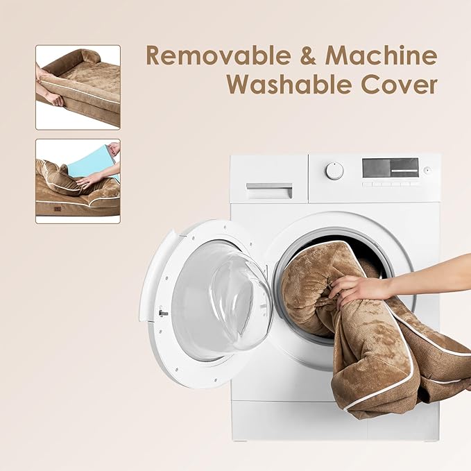 EHEYCIGA Orthopedic Dog Beds for Large Dogs, Waterproof Memory Foam Large Dog Bed with Sides, Non-Slip Bottom and Egg-Crate Foam Pet Couch Bed with Washable Removable Cover, Camel-PawvioPets