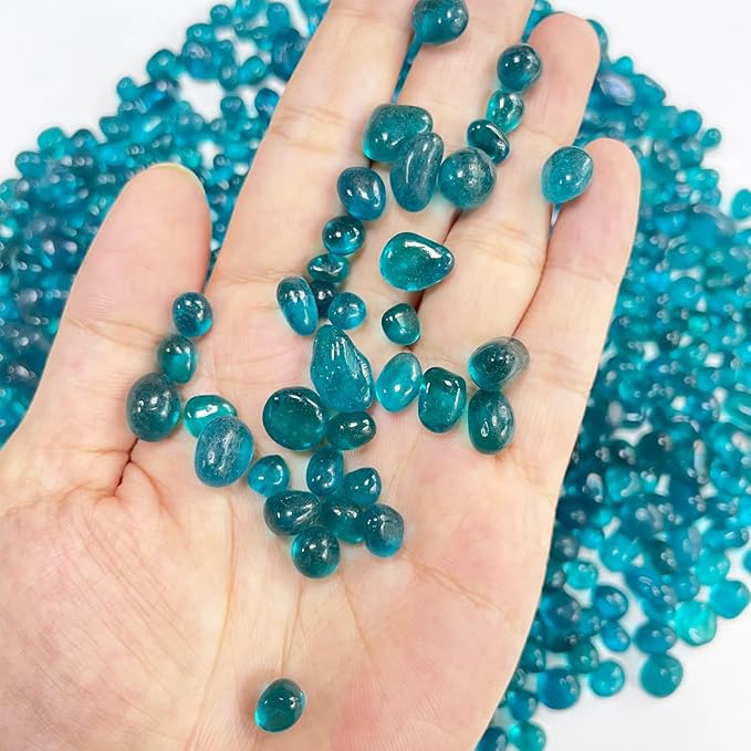 Glass Stones, 0.85LB/385g Aquarium Gravel Rocks, Blue Green Pebbles for Fish Tank, Sea Glass for Vase Filler Craft-PawvioPets