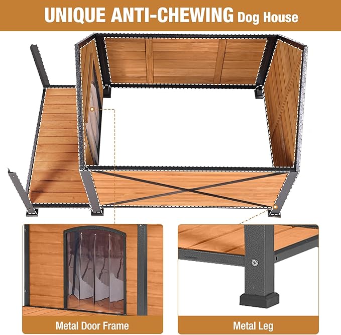 Extra Large Dog House Outdoor Weatherproof, Strong Metal Chew Proof Frame Dog Kennel for Small Medium Large Dogs-PawvioPets