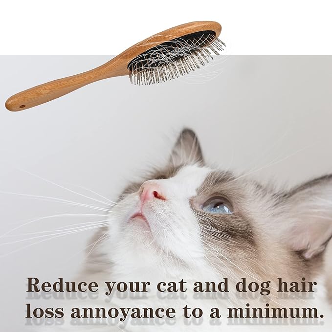 ClumsyPets Dog & Cat Ball Pin Slicker Grooming Brush with Bamboo Handle for Pets Massage Bath and Removes Mats Loose Fur Hairs-PawvioPets