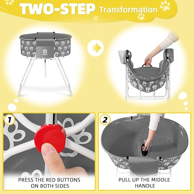 Dog Bathtub, Elevated Dog Bath Tub for Pet Bathing Shower and Grooming. Portable, Foldable with Safety Lock, Professional Pet Dog Washing Station for Small, Medium, Large Dogs Cats, No Backache-PawvioPets