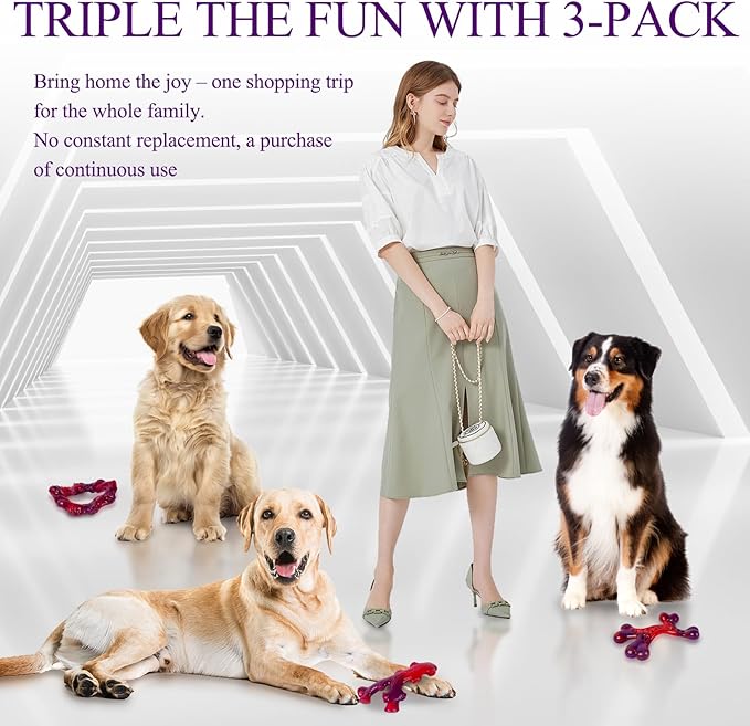 3 Pack Indestructible Dog Chew Bones for Aggressive Chewers - Heavy Duty Long Lasting Chew Toys for Large Dogs, Nylon Teeth Cleaning Toys-PawvioPets