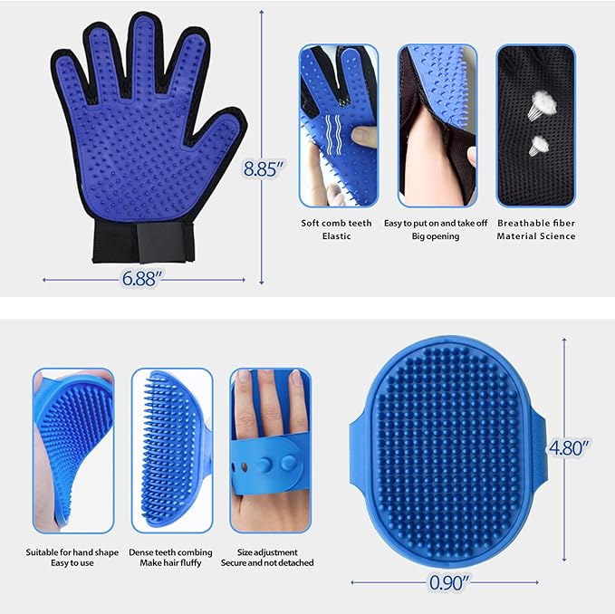 Cat & Dog Grooming Gloves - Deshedding Brush for Shedding, Gentle Pet Hair Remover & Massage Gloves for Cats, Dogs, All Fur Types (1 Brush +1 Pair Gloves)-PawvioPets