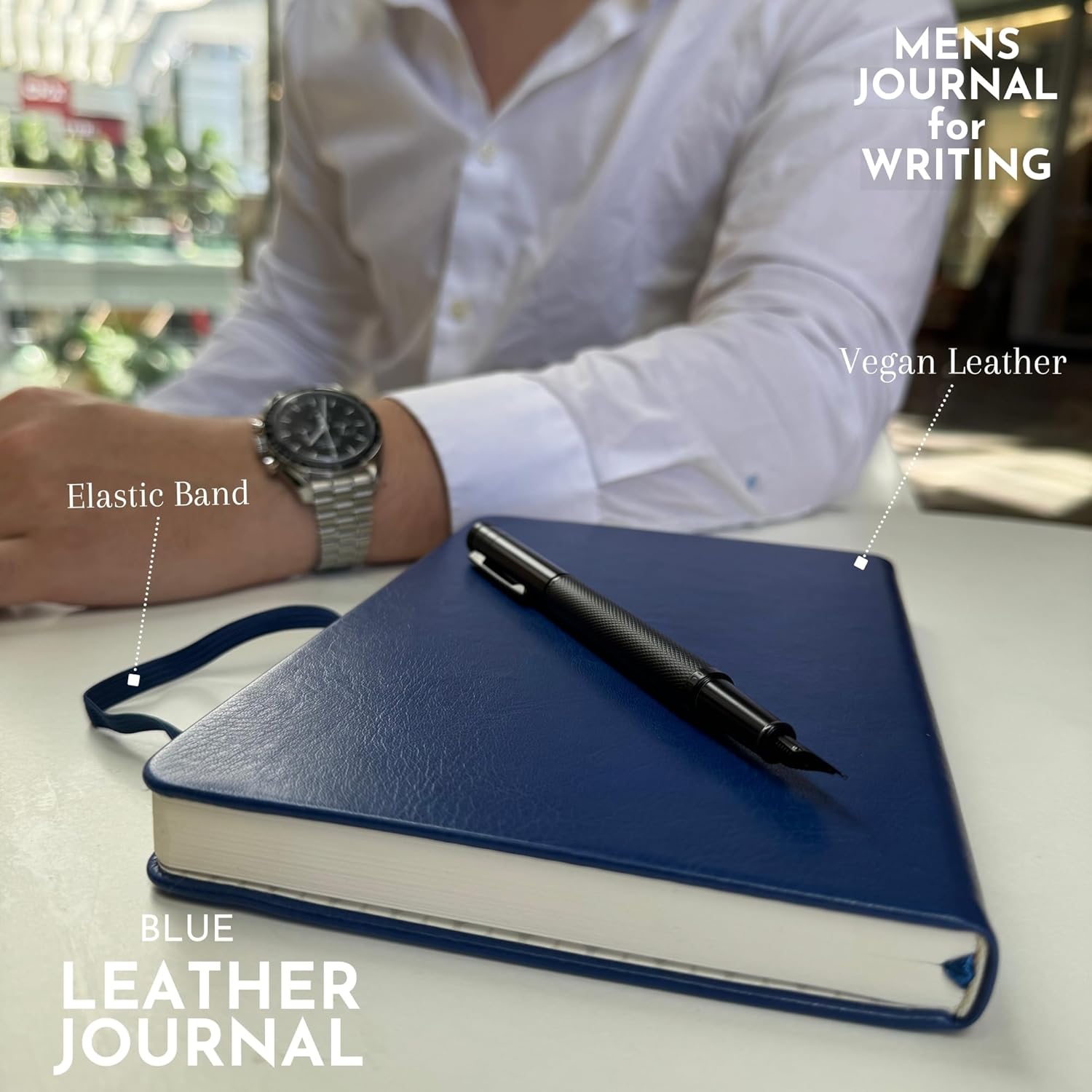 SETTINI Journal Notebook for Writing, Vegan Leather Hardcover Notebook - Pen loop, Back Pockets & Lay-Flat design, 120 GSM A5 College ruled Bleed free Paper, Gift Set for Men and Women, Saphire Blue - Birthday Gift