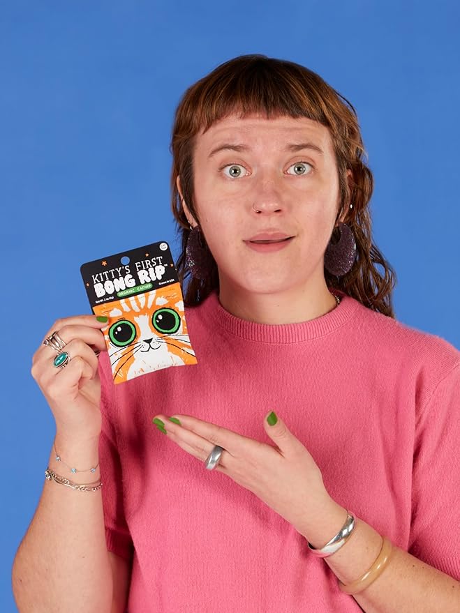 Blue Q Kitty's First Bong Rip Catnip Cat Toy. Premium Organic Catnip Grown in The USA, 100% Cotton Pouches, Kitty Graphics Sure to Delight Every Cat-Keeper.-PawvioPets