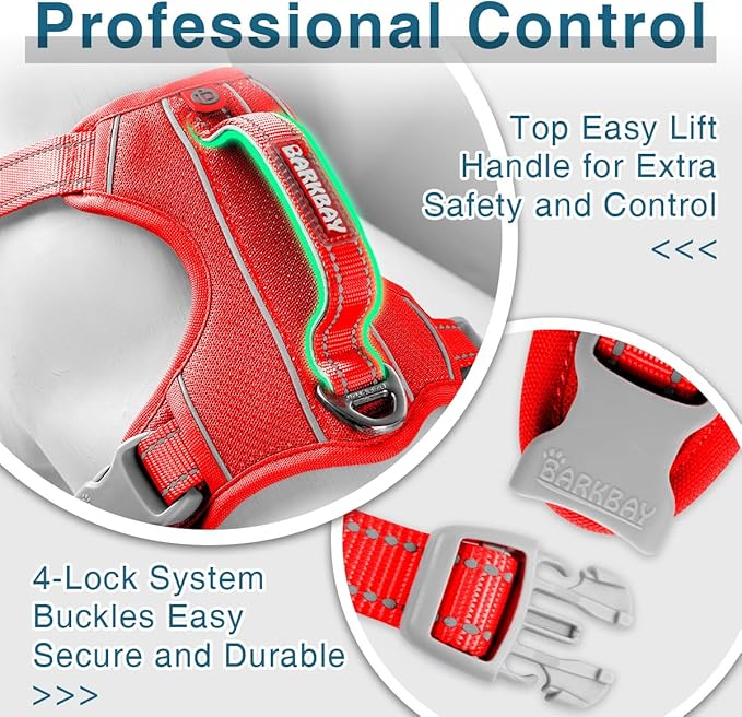 BARKBAY Dog Harness No Pull with ID Tag Pocket - Heavy Duty, Reflective, Easy Control for Large Dogs(Red,XL)-PawvioPets