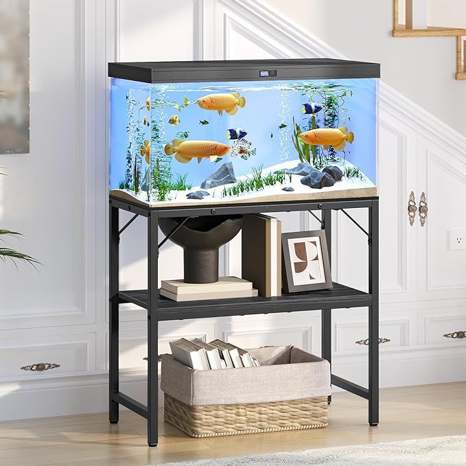 30 Gallon Fish Tank Stand, Aquarium Stand with 2-Tier Storage Shelves, Heavy Duty Breeder Turtle Terrarium Stand Rack for Home Office, 30.0" L x 11.8" W x 24.4" H, Black FTBK3001-PawvioPets