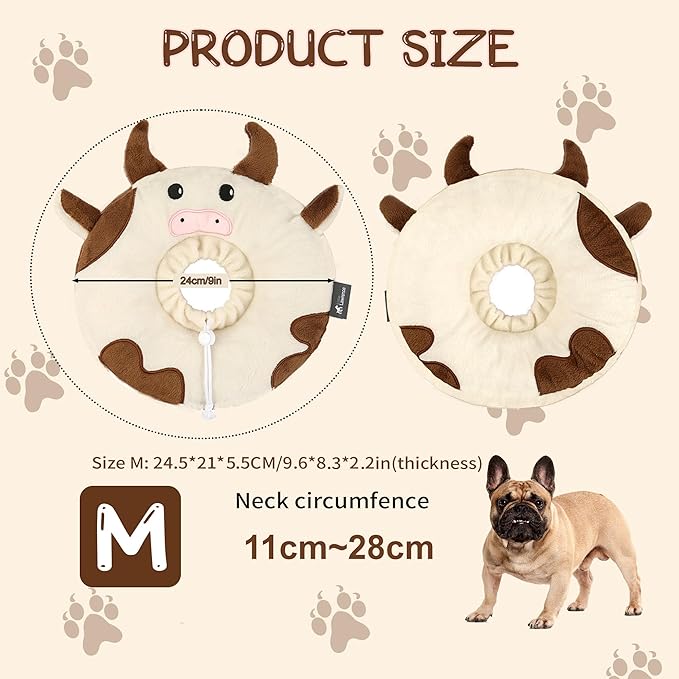 Adjustable Cat Collar Soft to Stop Licking After Surgery for Kitten, Alternative to Cone of Shame, Donut Cone for Cats, Pet Elizabethan Collar (Cow, Medium)-PawvioPets