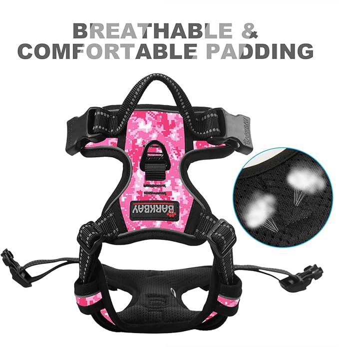 BARKBAY No Pull Dog Harness Front Clip Heavy Duty Reflective Easy Control Handle for Large Dog Walking(Pink camo,XL)-PawvioPets
