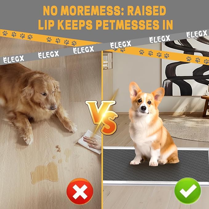 ELEGX Pee Pads Tray 30 X 36 Inches, Silicone Dog Bedpan Tray, High Edge Puppy Pad Holder Tray for Easy to Clean and Spill Free Dog Bedpan Training Pad Tray with Fixing Buckle-PawvioPets