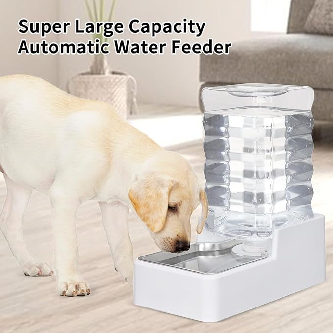 Automatic Dog and Cat Dispenser: 8L White Gravity Feeder with Stainless Steel Bowl - BPA-Free - No Spill Design for Cats and Dogs - Indoor and Outdoor Hydration-PawvioPets