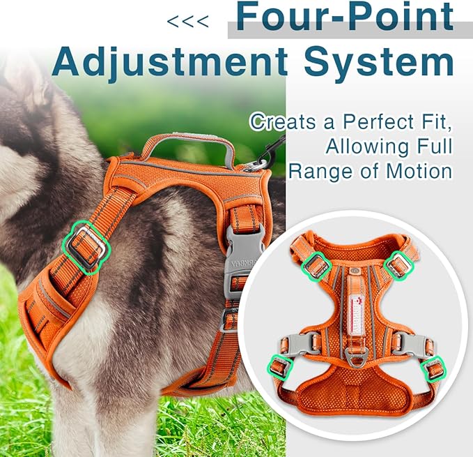 BARKBAY Dog Harness No Pull with ID Tag Pocket - Heavy Duty, Reflective, Easy Control for Large Dogs(Orange,L)-PawvioPets