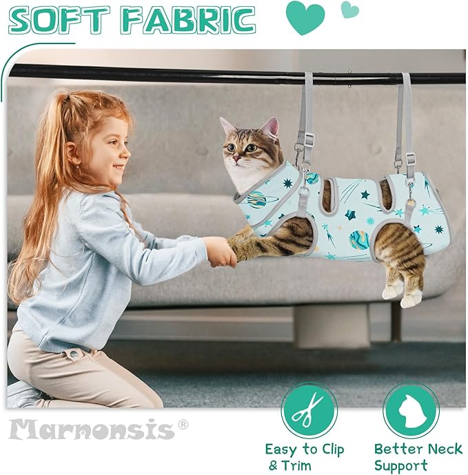 Cat Grooming Hammock, Self-Adherent Wrap for Cutting Nails, Anti-Escape Calming Grooming Bag for Medicine, Nail Clipping, Teeth Brushing, Ear Cleaning-PawvioPets