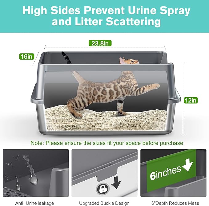 2PACK Stainless Steel Cat Litter Box with High Sides Lid, Extra Large XL Litter Box for Big Cats, Metal Kitty Litter Boxes with Anti-Leakage Enclosure,Non-Stick,Odorless,Scoop Included-PawvioPets
