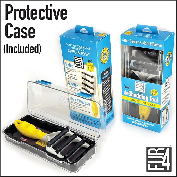 FUR4 deShedding Tool for Short Hair Cats - Innovative Cat Grooming Brush with 4 Composite Carbon Fiber Edges for Effective Fur Removal - Cat Hair Deshedder Brush for a Comfortable Grooming Experience-PawvioPets