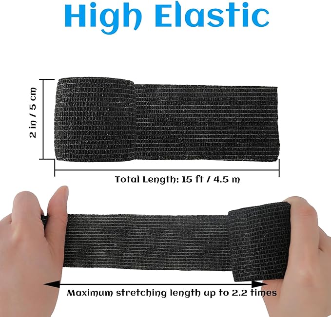 36 Rolls Elastic Self Adhesive Bandage Wrap 2 Inch, Breathable Non Woven Cohesive Bandage, Vet Wrap for Dogs, Ankle Sprains Swelling Medical First Aid Tape, Sports Athletic Tape Black-PawvioPets