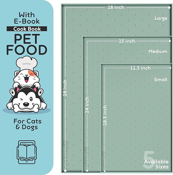 Dog Food Mat - 28x18 Raised Edges Dogs Mat for Food and Water Prevent Spill, Waterproof Cat Food Mats Protect Floors, Easy Clean Dog Bowl Mats for Food and Water, Silicone Pet Feeding Placemats-PawvioPets