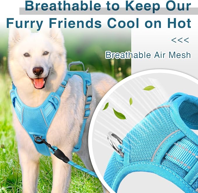 BARKBAY Dog Harness No Pull with ID Tag Pocket - Heavy Duty, Reflective, Easy Control for Large Dogs(Blue,M)-PawvioPets