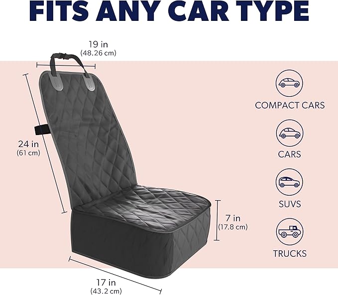 Active Pets Dog Car Seat Cover, Waterproof Front Seat Protector for SUV Truck Sedan, Pet Safety Travel Comfort System with Universal Fit, Black-PawvioPets