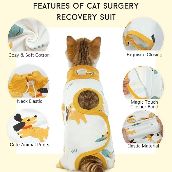 DENTRUN Cat Surgery Recovery Suit Female Male Soft Onesie, Kitten Surgical Collar Cone Alternative Shirt, Abdominal Wounds Anti-Licking Pajama for Small Pets Spay, Cat Body Suit Post Surgery-PawvioPets