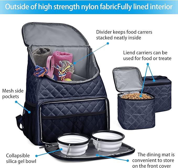 BAGLHER Dog Travel Bag,Airline Approved Pet Supplies Backpack, Dog Travel Backpack with 2 Silicone Collapsible Bowls and 2 Food Baskets.-PawvioPets