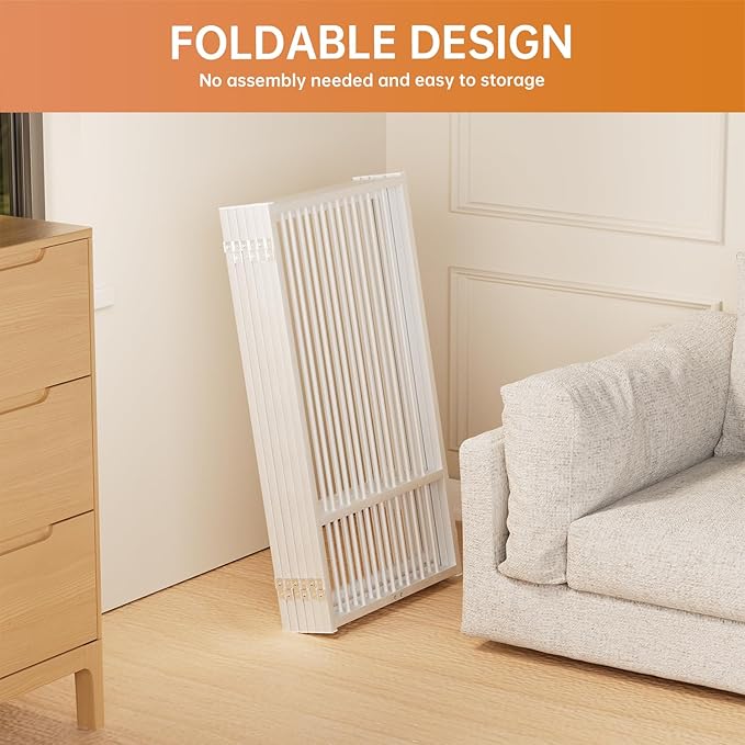 Full Metal Freestanding Dog Gate with Door, 36''Height Foldable Pet Dog Fence for Indoor & Outdoor, 6 Panels Extra Wide Free Standing TallDog Gates for Doorways,House,Stairs,Porch,Deck,Yard-PawvioPets