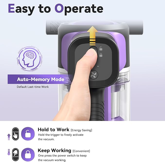 DEVOAC S10 Cordless Vacuum Cleaner, 45Kpa 50mins Lightweight Stick Vacuum with Powerful Suction for Home, Rechargeable, Self-Standing, Handheld Vacuum Cleaners for Hardwood Floors, Carpets Violet-PawvioPets