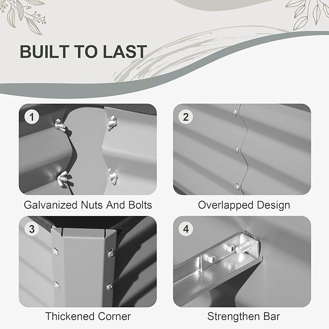 Domi Galvanized Raised Garden Bed, 8x4x1Ft Thickening Metal Planter Box for Vegetables Bottomless for Backyard Outdoor, 1" Deep w/ 228 Gallon Capacity - Silvery-PawvioPets