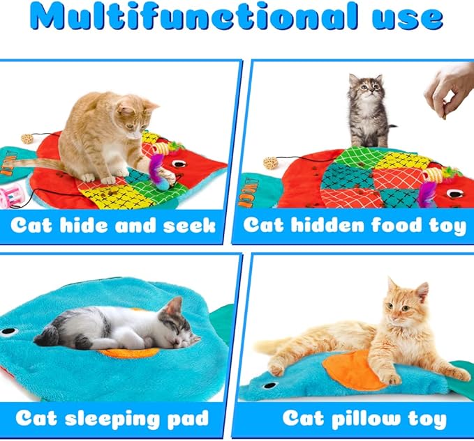 AWOOF Cat Mat, Cute Soft Catnip Mat, Cat Activity Mat Machine Washable Catnip Toys Interactive Cat Toys for Indoor Cats (Fish Shape)-PawvioPets