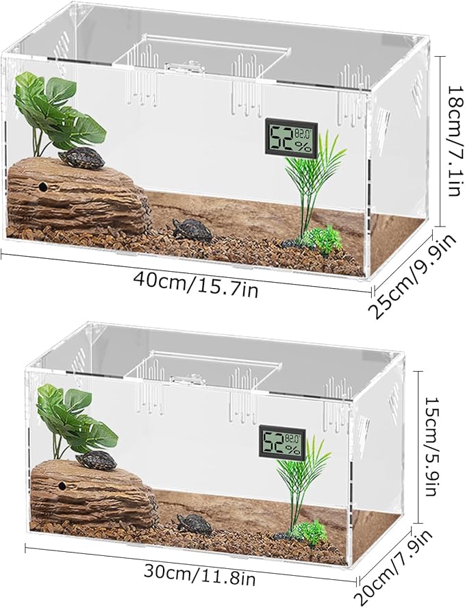 Acrylic Tarantula Enclosure, Reptile Terrarium Breeding Tank w/Temperature Hygrometer,Habitat Reptiles Feeding Box Isopod Terrarium Cage for Insect Lizard Home Office (Reptile-Tank-S(No Tray))-PawvioPets