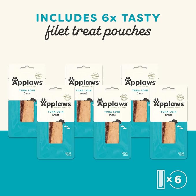 Applaws Natural Cat Treats, Grain-Free, High-Protein Whole Tuna Loins, Single-Ingredient Healthy Snack for Cats (6 x 1.06oz Loins)-PawvioPets