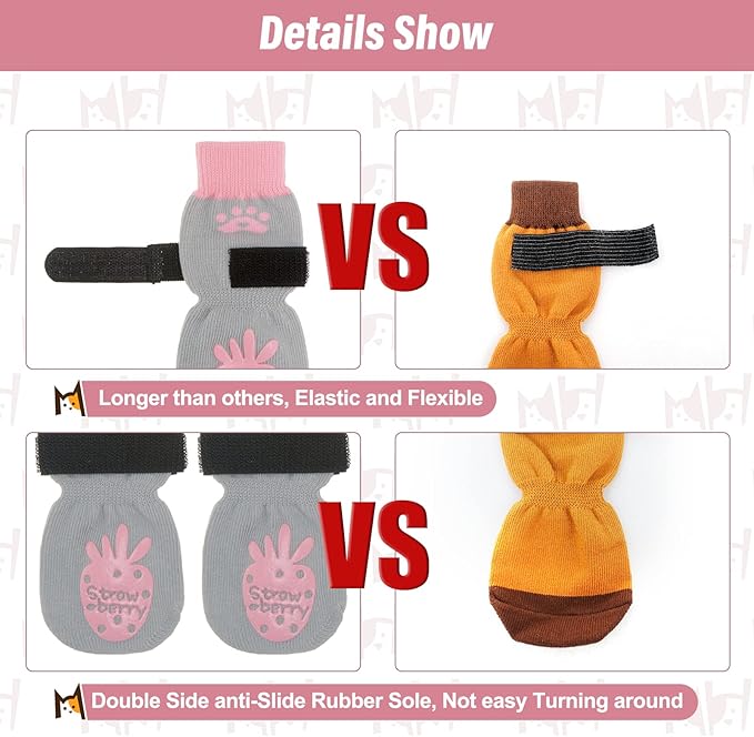 BEAUTYZOO Anti-Slip Dog Socks,Dog Shoes for Hot/Cold Pavement,Paw Protectors with Grips 3 Pairs for Puppy Small Medium Large Senior Old Dogs,Dog Socks to Prevent Licking and Hardwood Floor Protection-PawvioPets