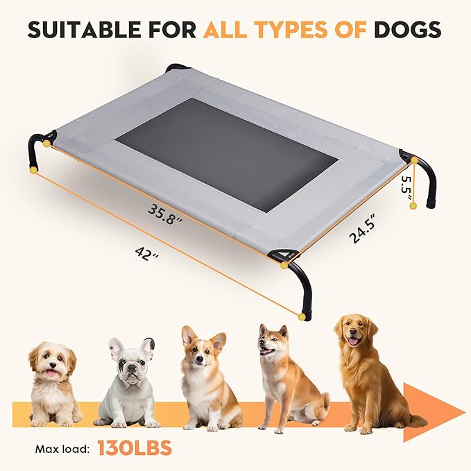 Elevated Dog Bed Raised Dog Bed Outdoor for Large Medium Size Dogs Place Bed Easy Clean Breathable, Comfortable,Rugged Durable Raised Pet Bed Up to 130 lbs,42in-PawvioPets